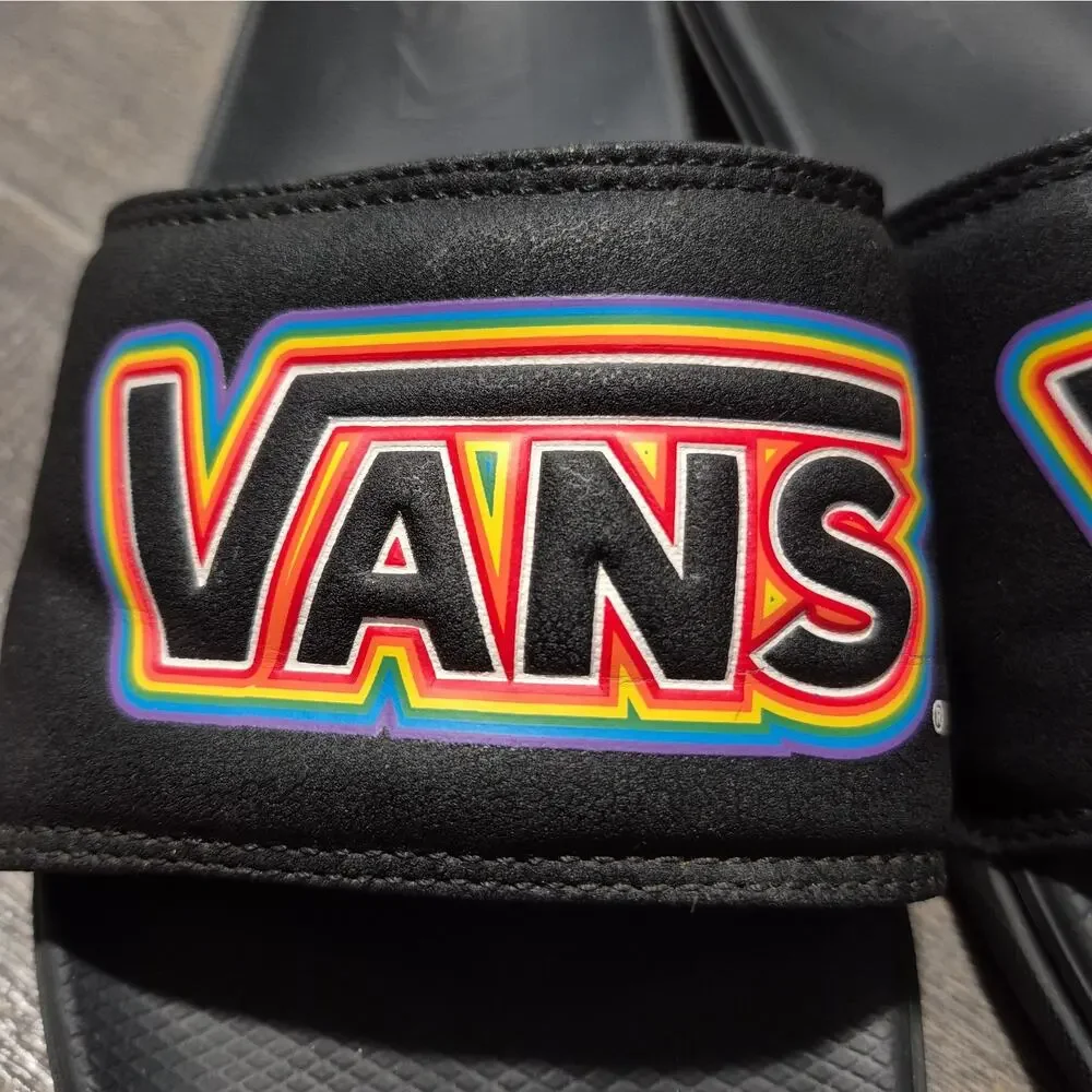 Vans Shoes Slides La Costa Pride Mens 7 Black Rainbow Nubuck Slip On VN0A5HF5AN8